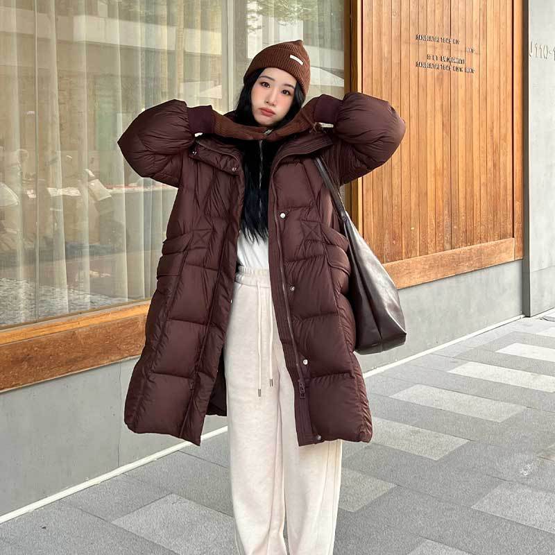 2025 겨울 신상품 여성 미들 기장의 하이엔드 90 화이트 오리털 퍼프 박시하고 날씬해
