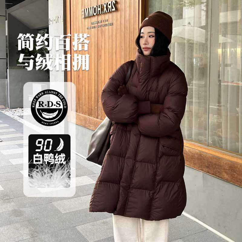 2025 겨울 신상품 여성 미들 기장의 하이엔드 90 화이트 오리털 퍼프 박시하고 날씬해