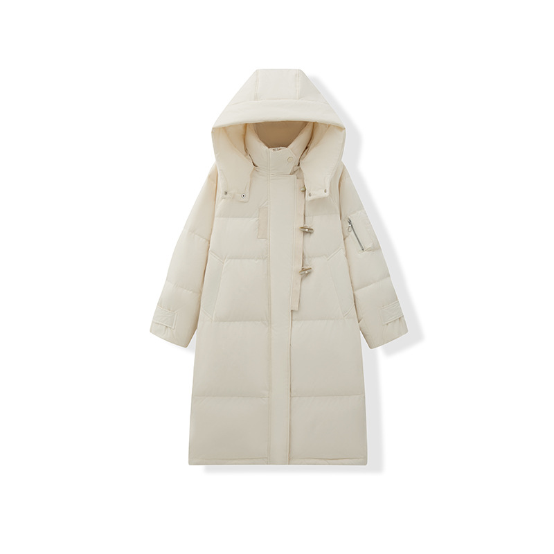 패딩 동복 신상 여성 한국판 루즈한 패딩 점퍼에 롱 점퍼 흰색 오리털 다운 후드 칼라