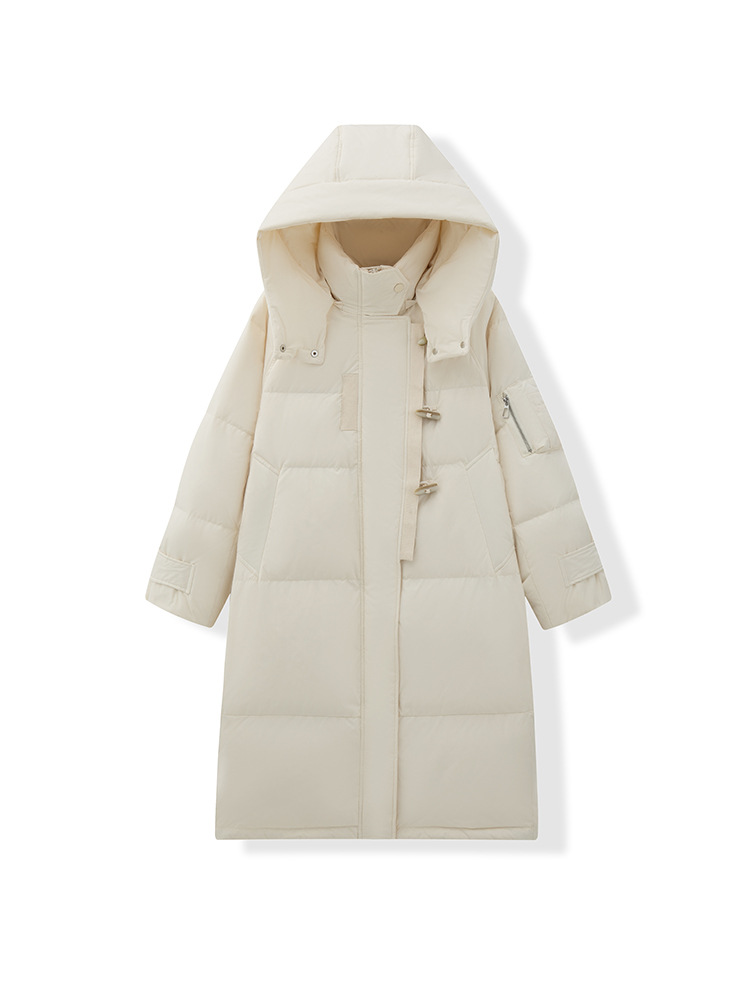 패딩 동복 신상 여성 한국판 루즈한 패딩 점퍼에 롱 점퍼 흰색 오리털 다운 후드 칼라