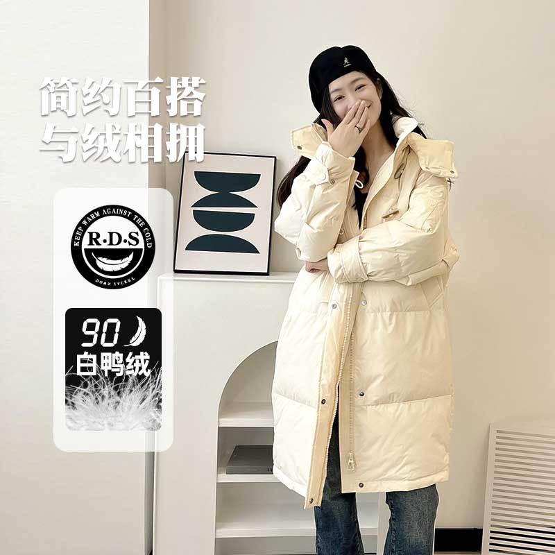 패딩 동복 신상 여성 한국판 루즈한 패딩 점퍼에 롱 점퍼 흰색 오리털 다운 후드 칼라
