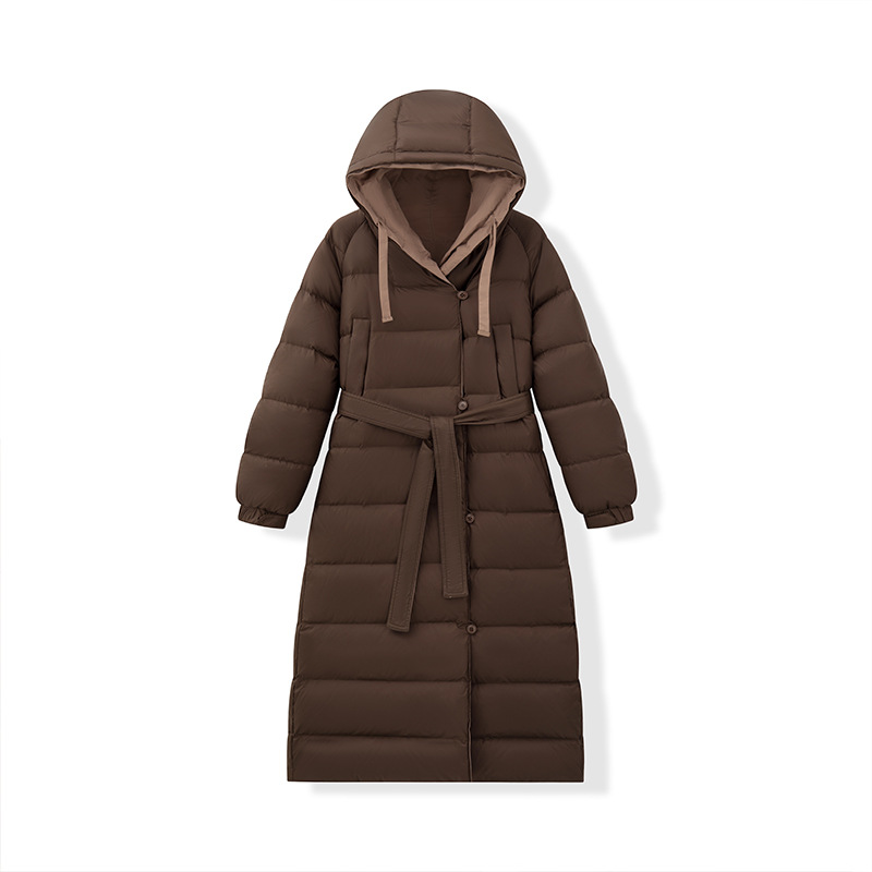 패딩에 롱 니하이 오리털로 심플한 분위기 여성복 신상품 후드 양면으로 착용