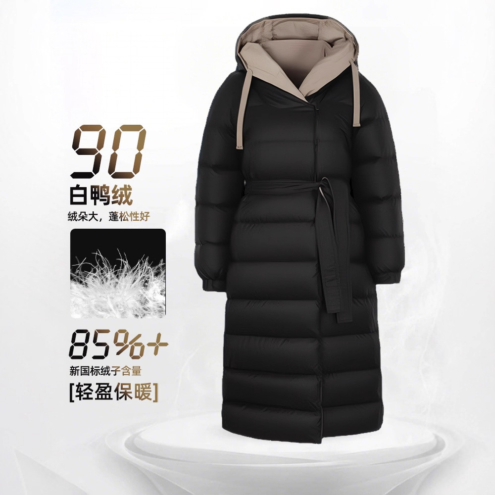 패딩에 롱 니하이 오리털로 심플한 분위기 여성복 신상품 후드 양면으로 착용