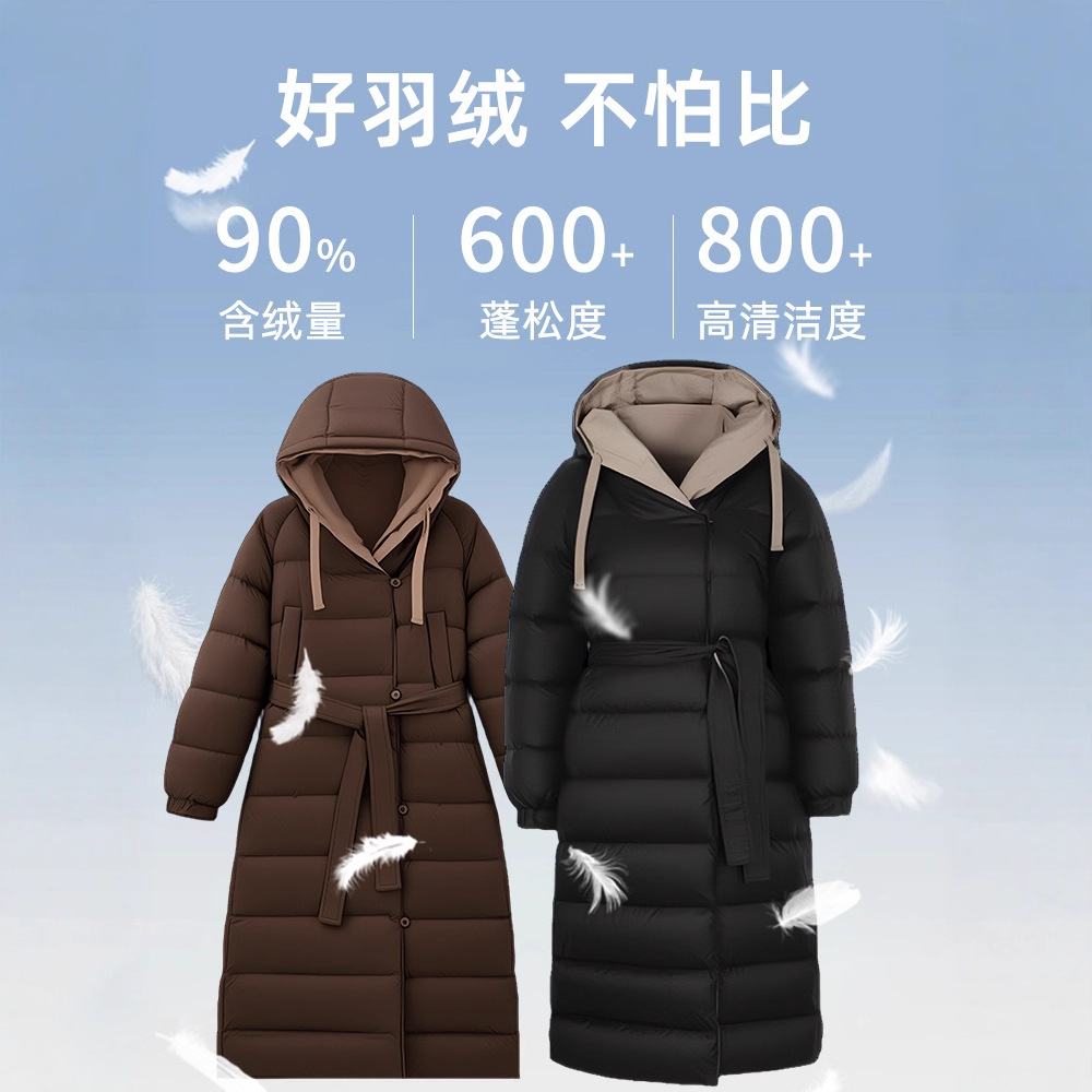 패딩에 롱 니하이 오리털로 심플한 분위기 여성복 신상품 후드 양면으로 착용