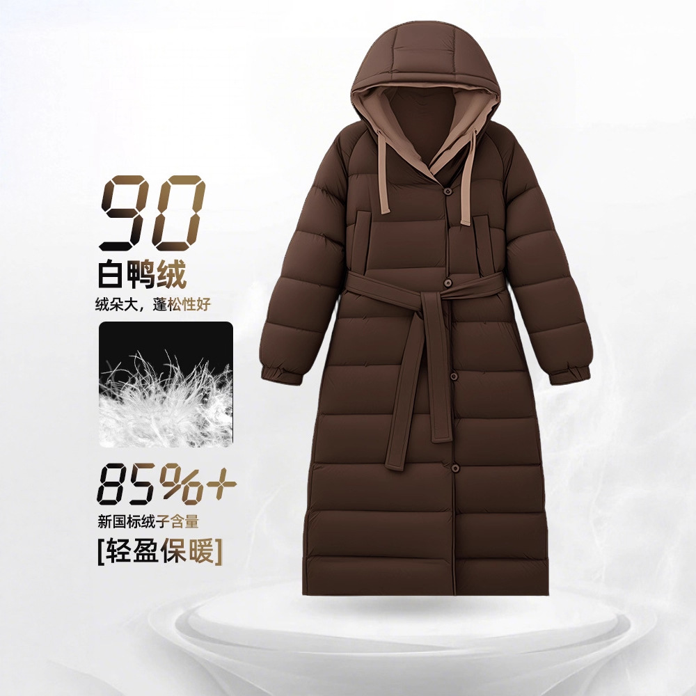 패딩에 롱 니하이 오리털로 심플한 분위기 여성복 신상품 후드 양면으로 착용