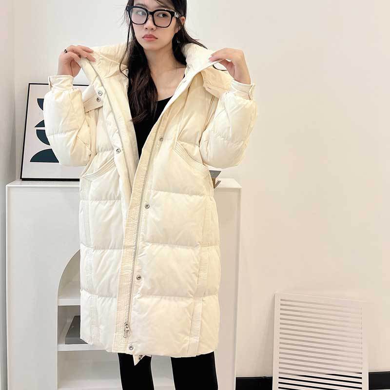 90 화이트 오리털 겨울 신상 패딩 여성 미들 기장의 도톰한 초롱 코리아 고급감 점퍼 후드