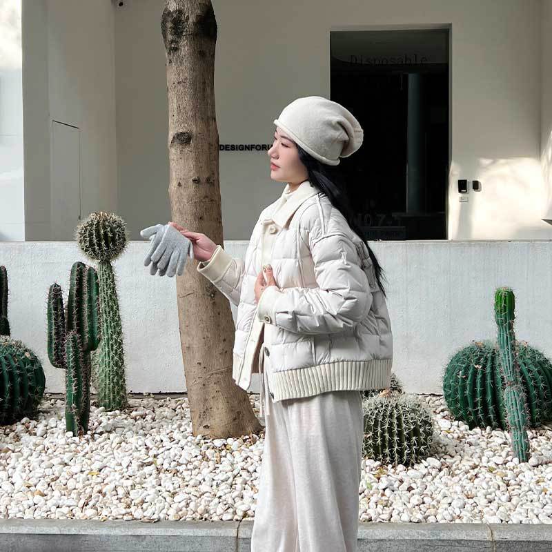 신상 경쾌한 유럽 패치 90 화이트 구스 다운 쇼트 코트, 여성용 체크 다운