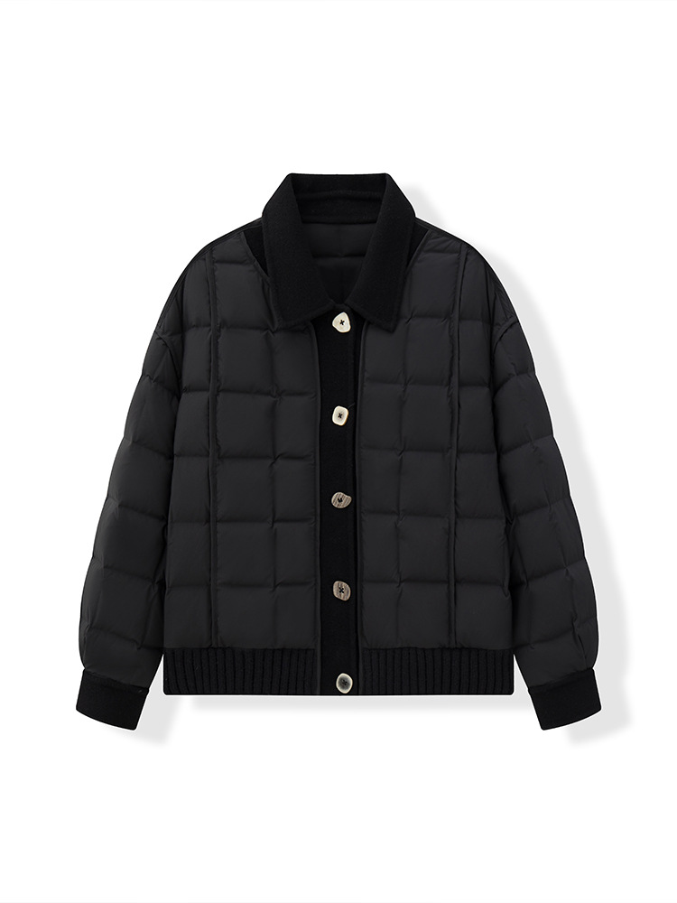 신상 경쾌한 유럽 패치 90 화이트 구스 다운 쇼트 코트, 여성용 체크 다운