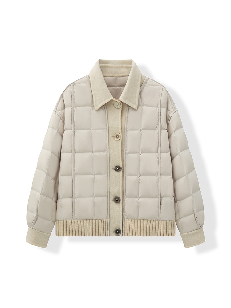 신상 경쾌한 유럽 패치 90 화이트 구스 다운 쇼트 코트, 여성용 체크 다운