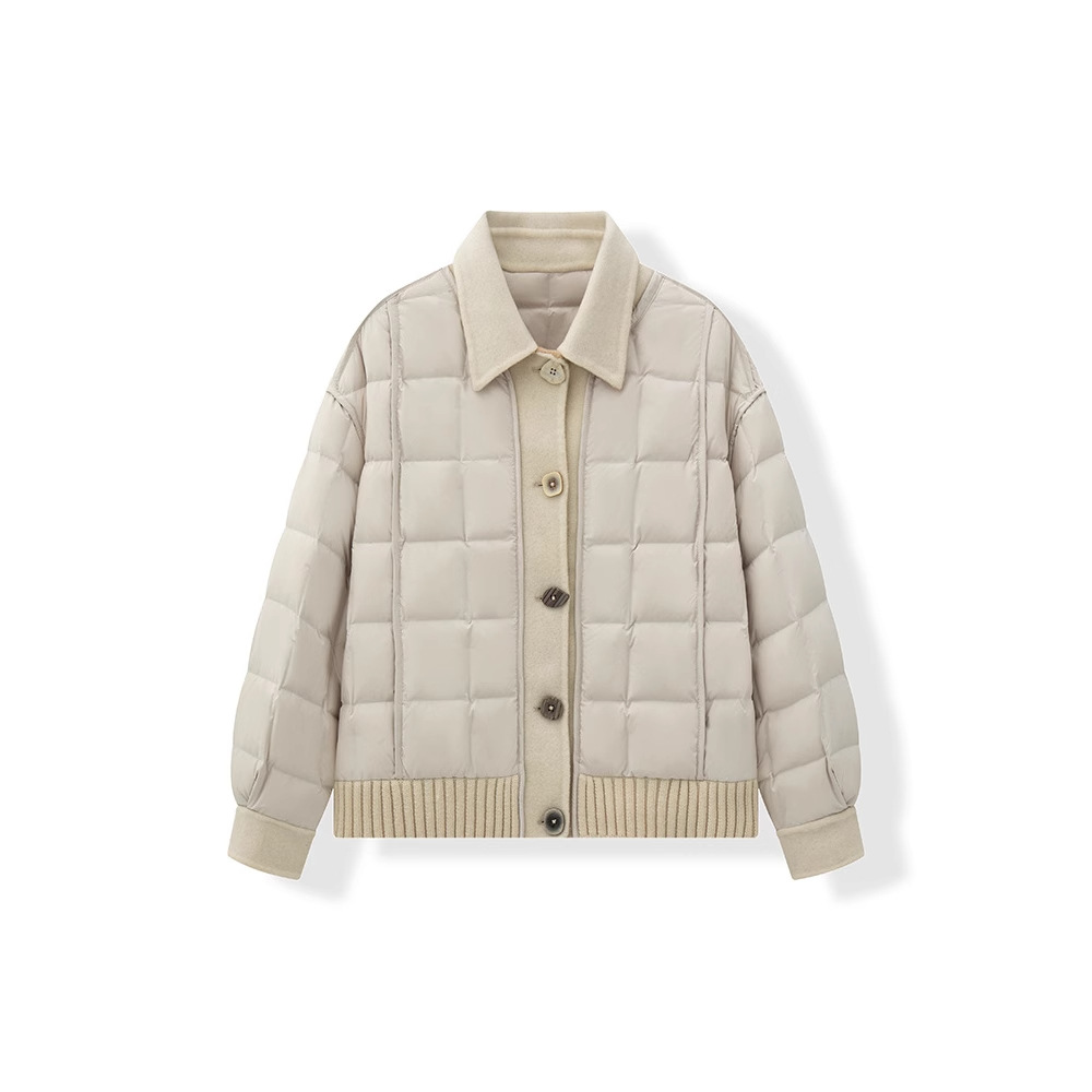 신상 경쾌한 유럽 패치 90 화이트 구스 다운 쇼트 코트, 여성용 체크 다운