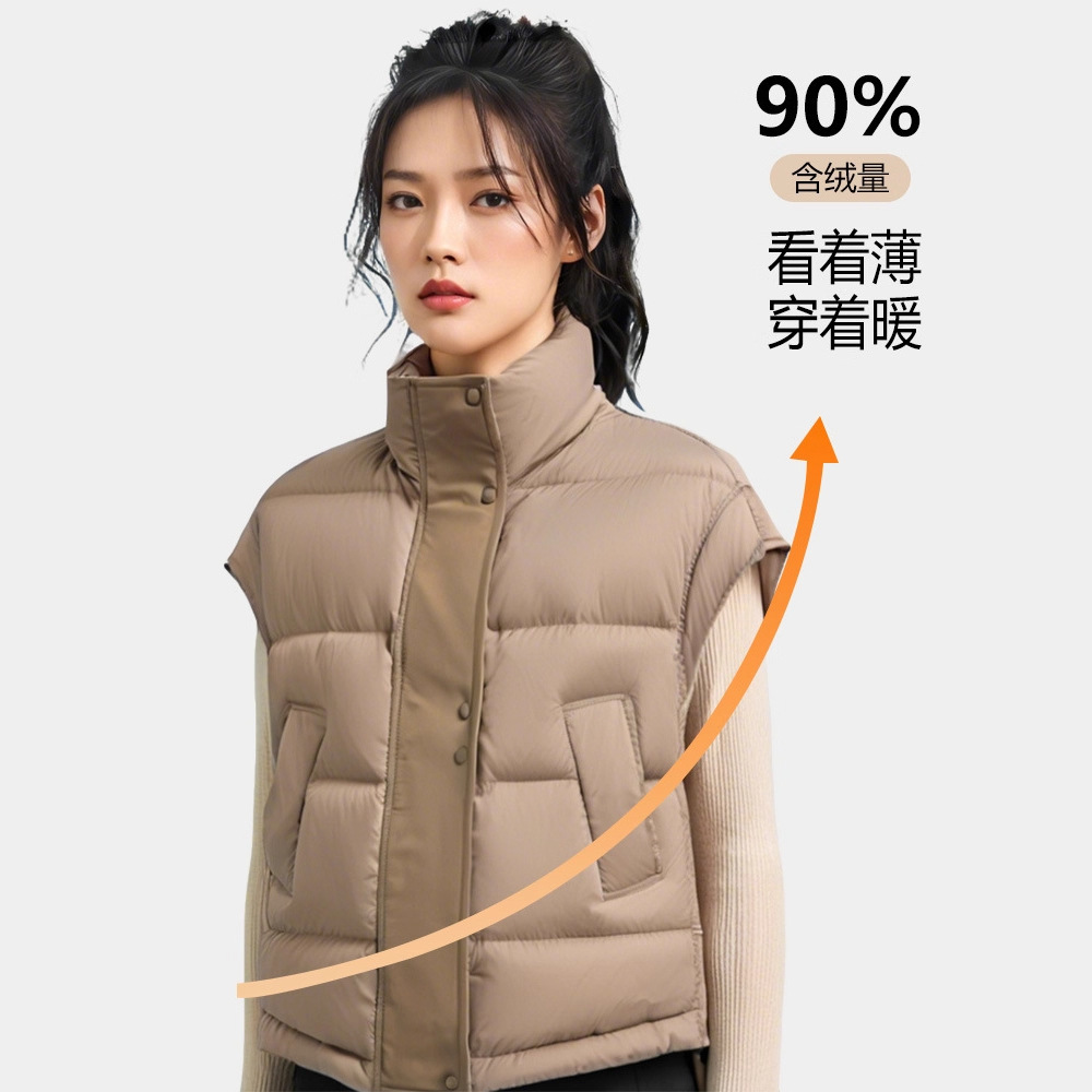 신상 여성용 베스트패딩 재킷 인라인 쇼트 민소매 얇은 이너 가을겨울 라운드넥 다운 인라인