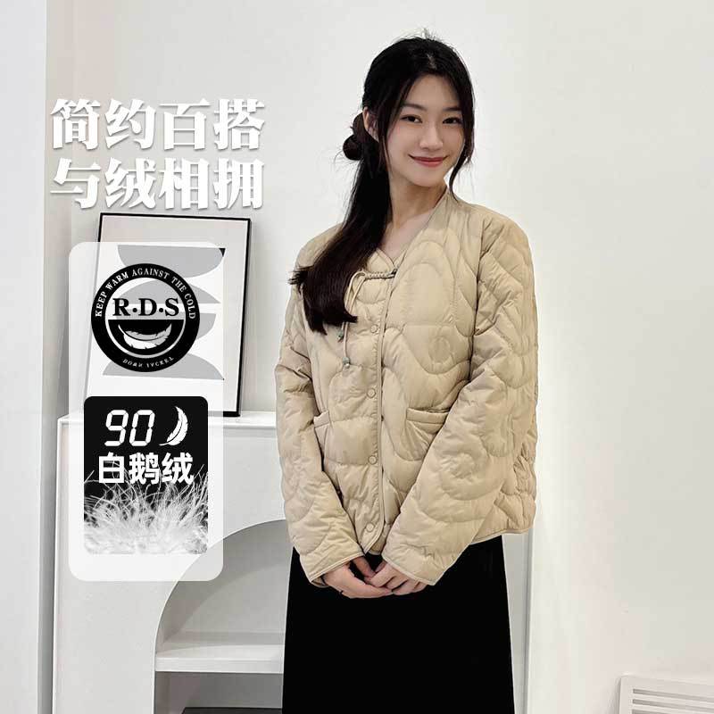 얇은 구스다운 여성복 가을 겨울 신상품 신중국식 외투 패턴 퀼팅 인텐더 계열 크루넥 다운