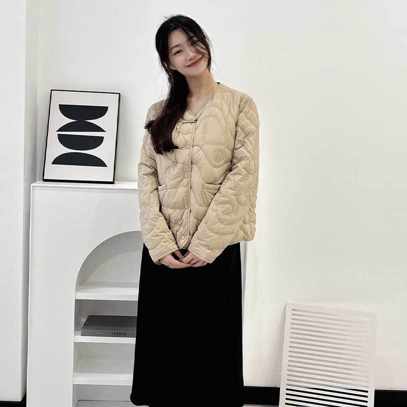 얇은 구스다운 여성복 가을 겨울 신상품 신중국식 외투 패턴 퀼팅 인텐더 계열 크루넥 다운