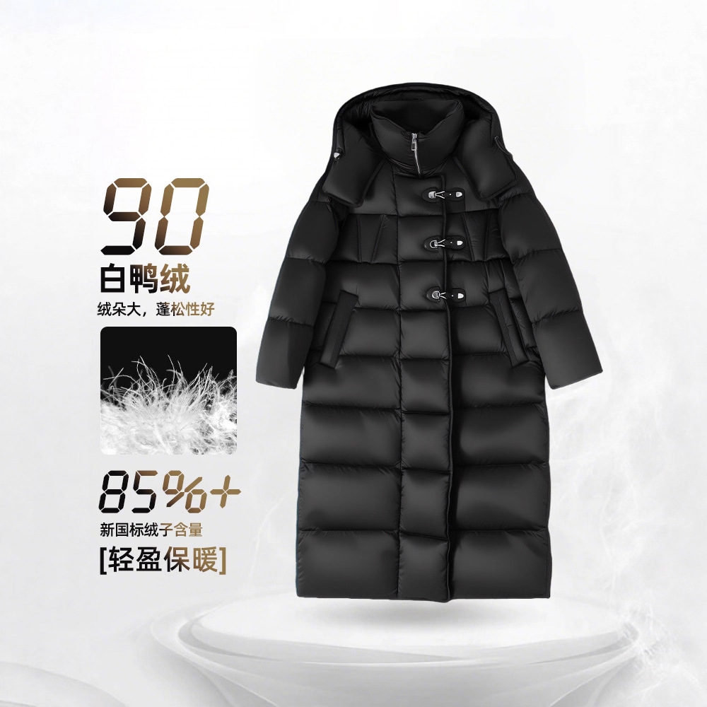 롱 기장의 화이트 오리털 패딩 여성 고급감 도톰한 루즈핏 살 커버 라지 사이즈 무릎 위로 내려오는 점퍼