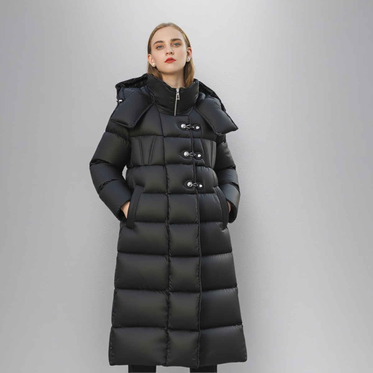 롱 기장의 화이트 오리털 패딩 여성 고급감 도톰한 루즈핏 살 커버 라지 사이즈 무릎 위로 내려오는 점퍼