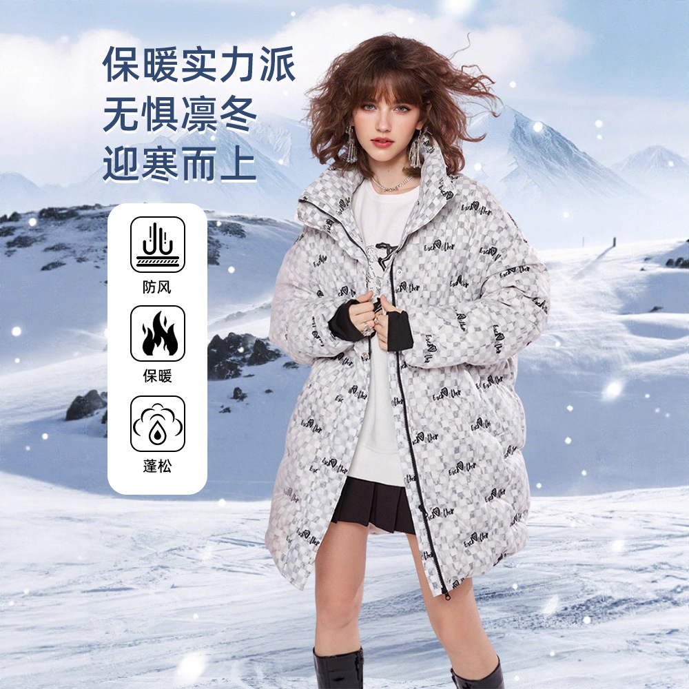 2025 신상품 유미 롱 체판 자수 고급 감각의 스타일리시한 빵옷 내추럴 아우터 다운