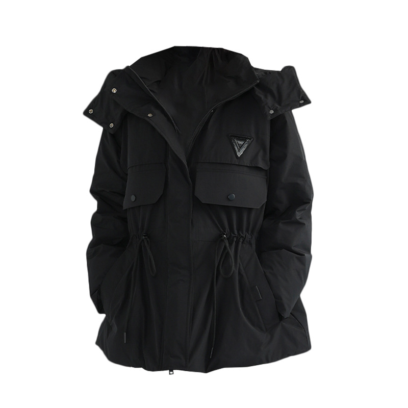 90 구스 다운 야상 극한대 방풍 스타일리시한 후드 하프 기장 다운점퍼입니다