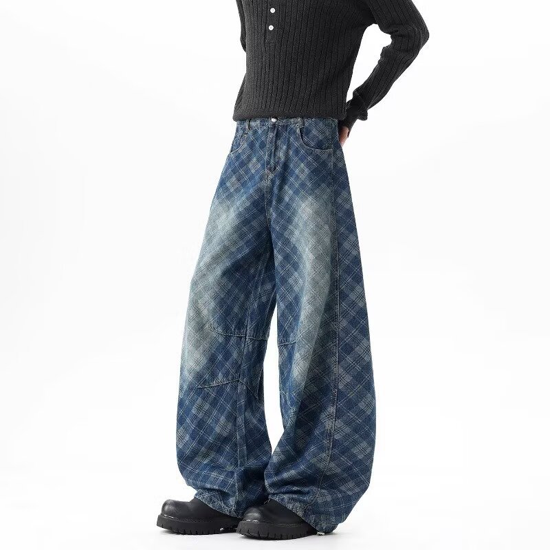 아메리칸 진 남성 가을 와이드 커브 롱 팬츠