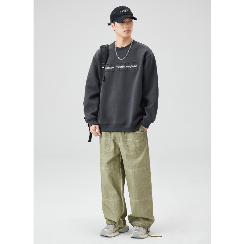 남성복 가을 신상 일본계 빈티지 프린트 라운드 맨투맨 남성패션 캐주얼 탑