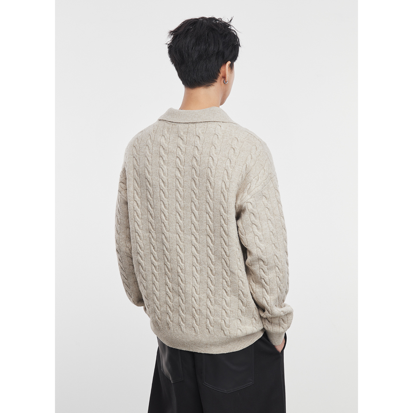 한국판 패치 투피스 터틀넥 니트 남성용 루스한 가을 탑 트렌디