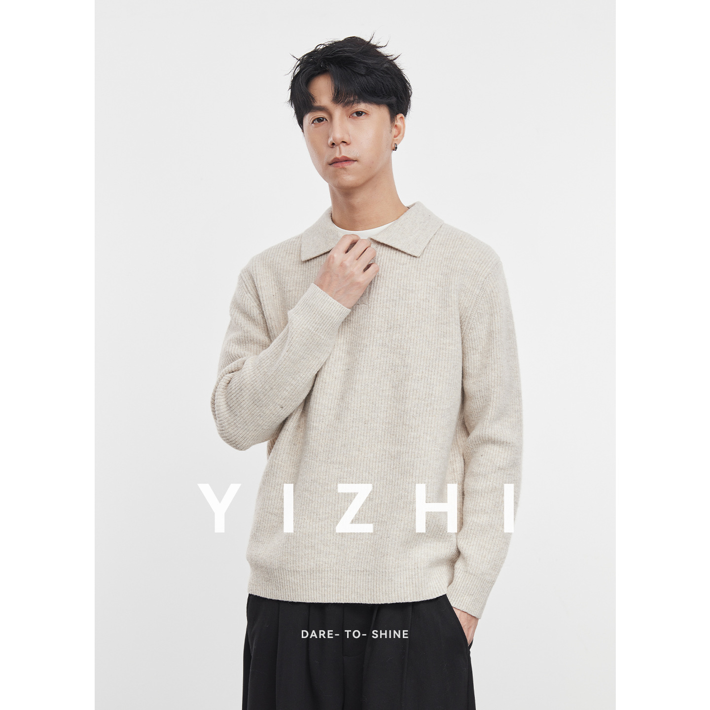 빈티지 솔리드 폴로넥 니트 남성 가을 루스 핏 풀오버 니트