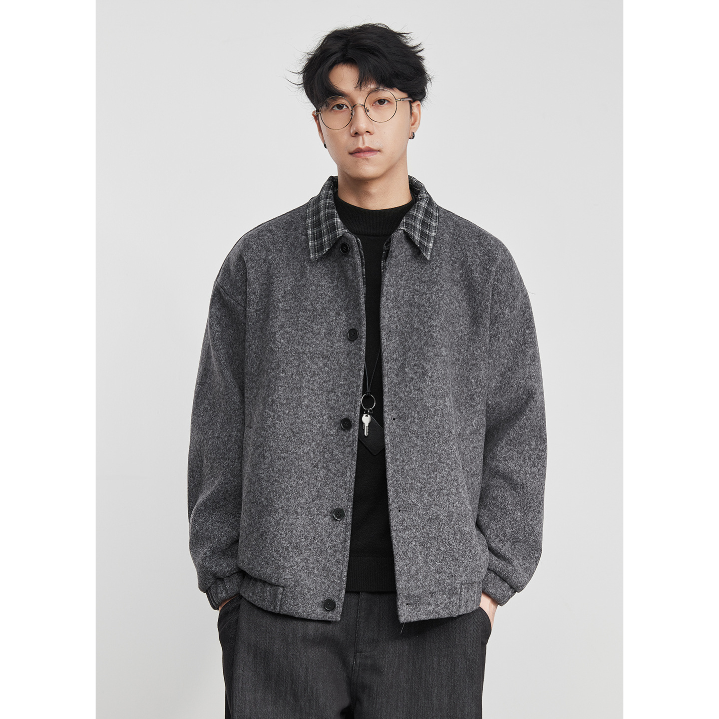 페이크 투 체크 카디건 기모 재킷 가을 겨울 터틀 혼방 코트 코트