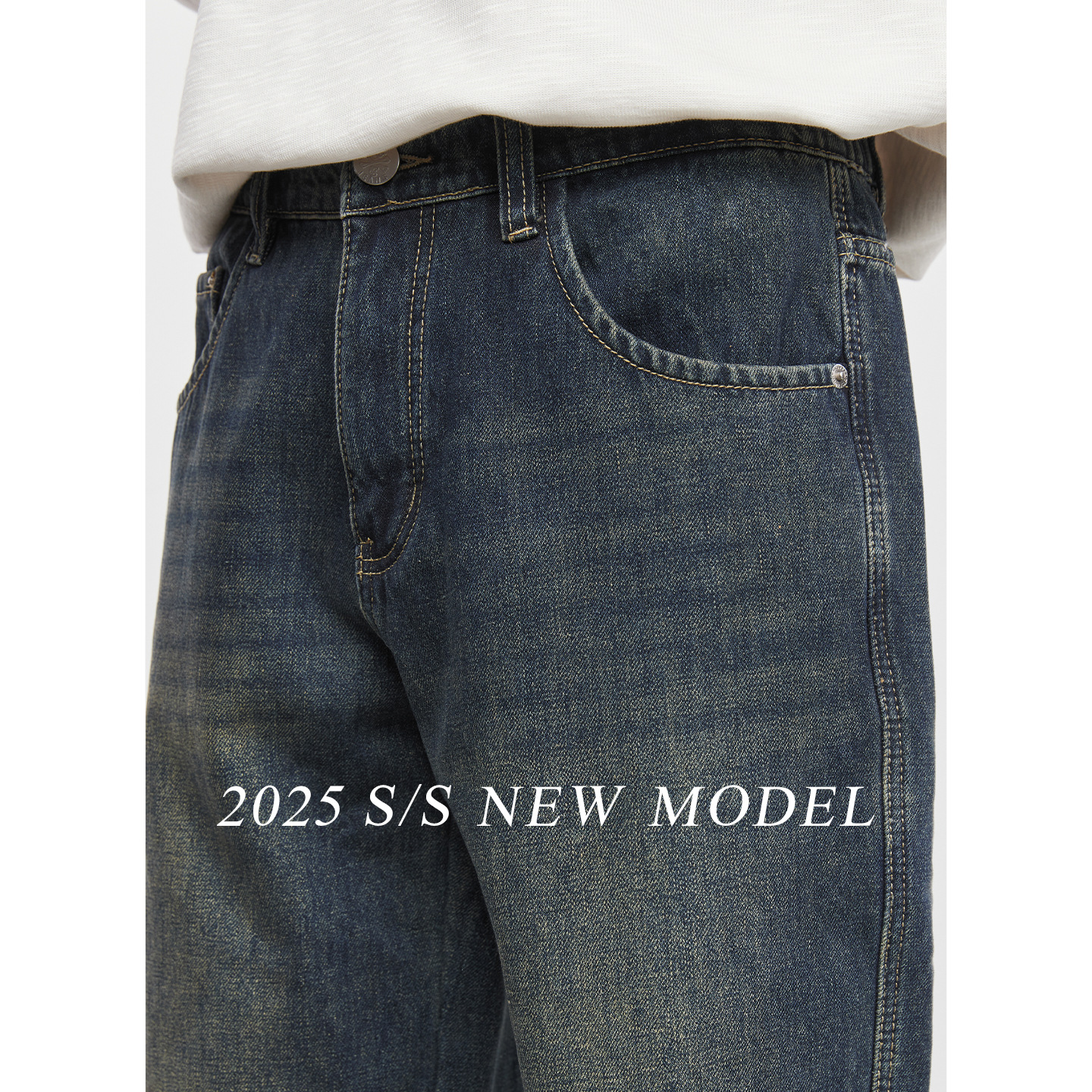 남성 빈티지 기모 통 청바지 가을 겨울 와이드 캐주얼 트렌드 구제 와이드 팬츠입니다