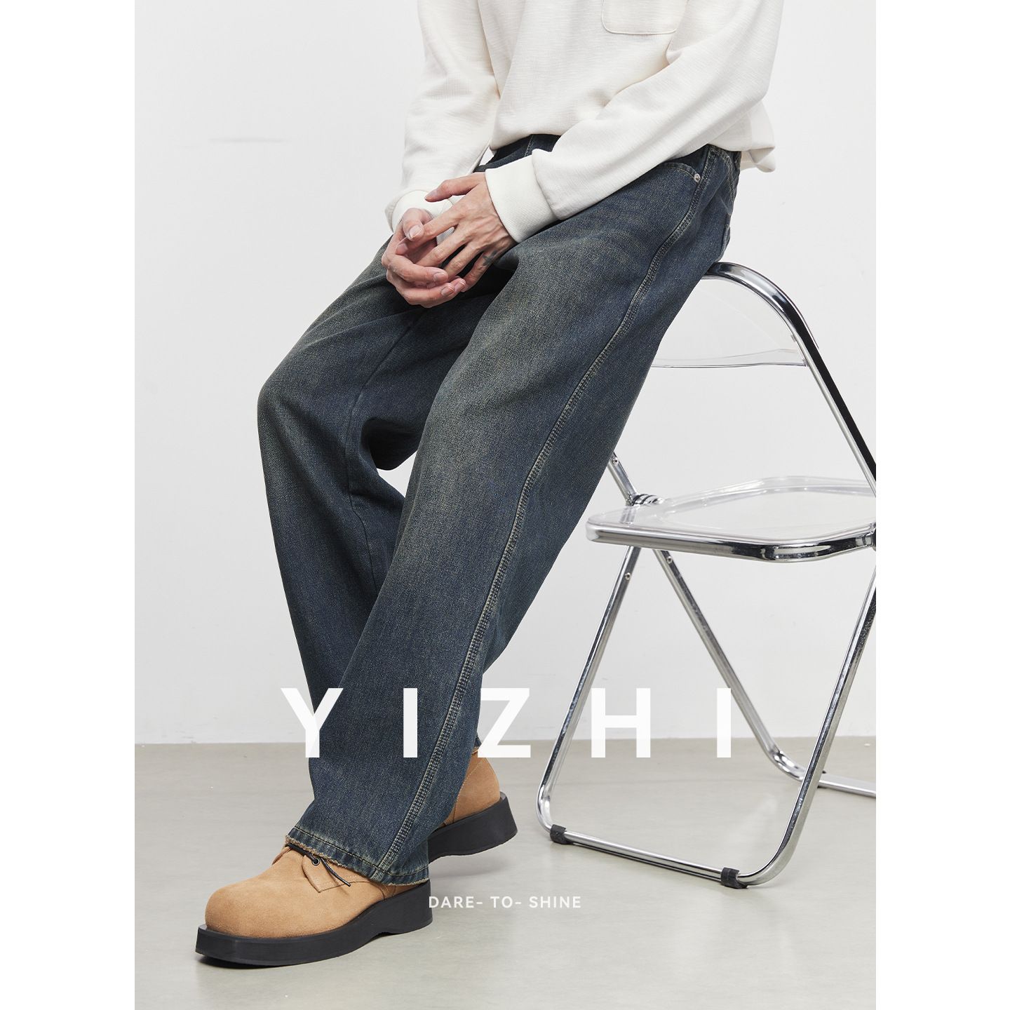 남성 빈티지 기모 통 청바지 가을 겨울 와이드 캐주얼 트렌드 구제 와이드 팬츠입니다