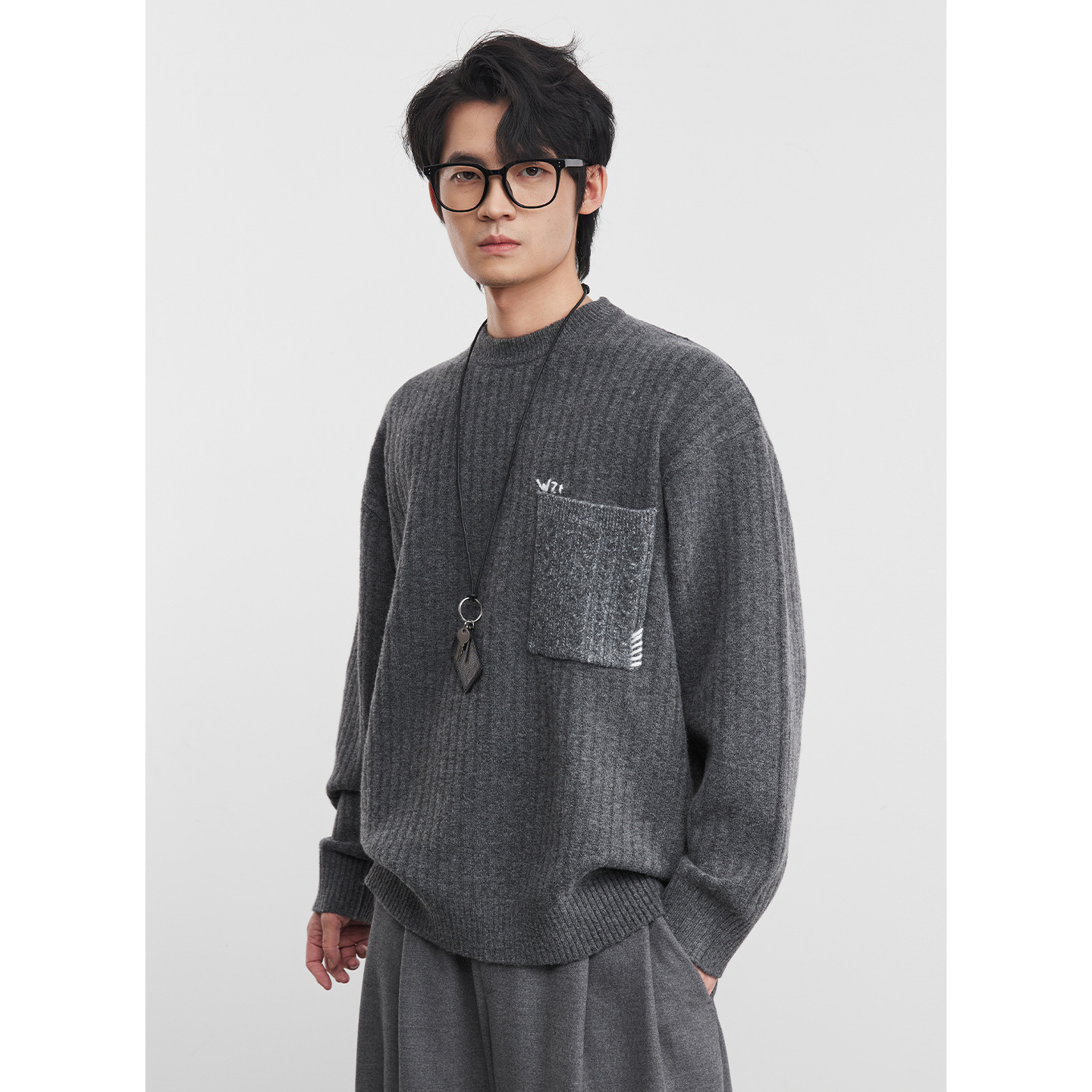 울 혼방 콜라보레이션 컬러 포켓 스웨터 남성 가을 겨울 트렌드 브랜드 남성복 라지 사이즈 고급스러움