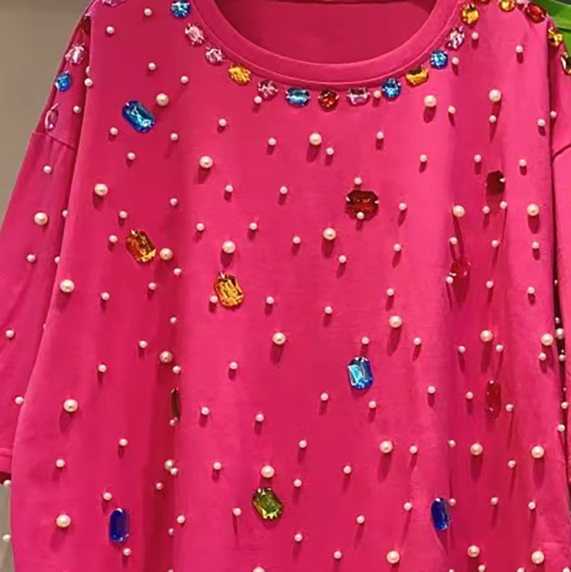 타이 패션 비딩 다이아몬드 반팔 티셔츠