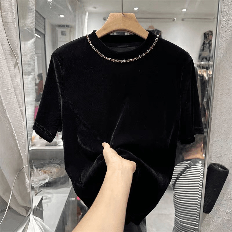 프렌치 반팔 티 여성 슬림핏 상의