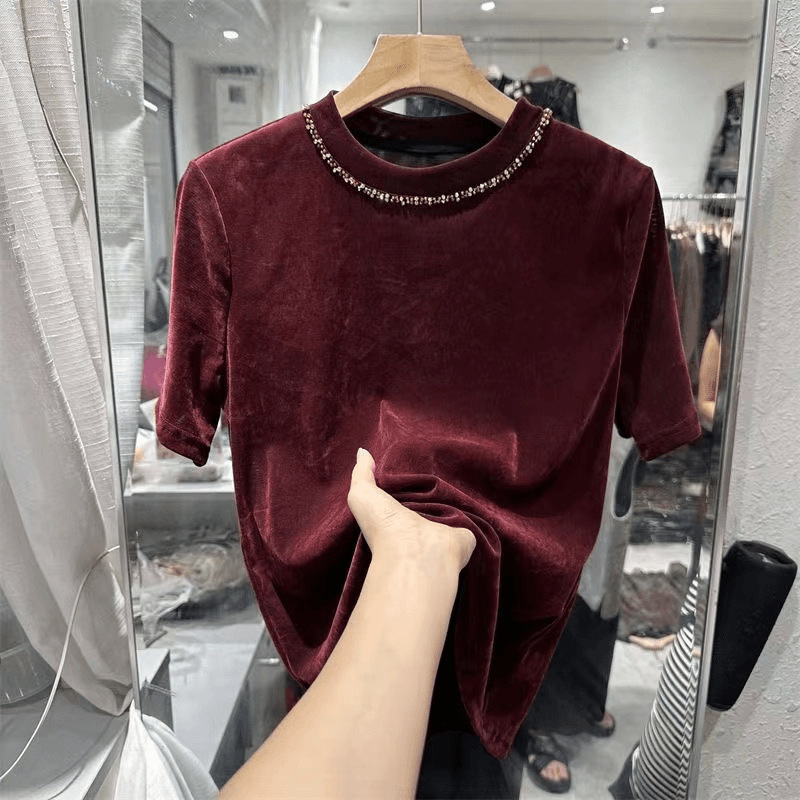 프렌치 반팔 티 여성 슬림핏 상의