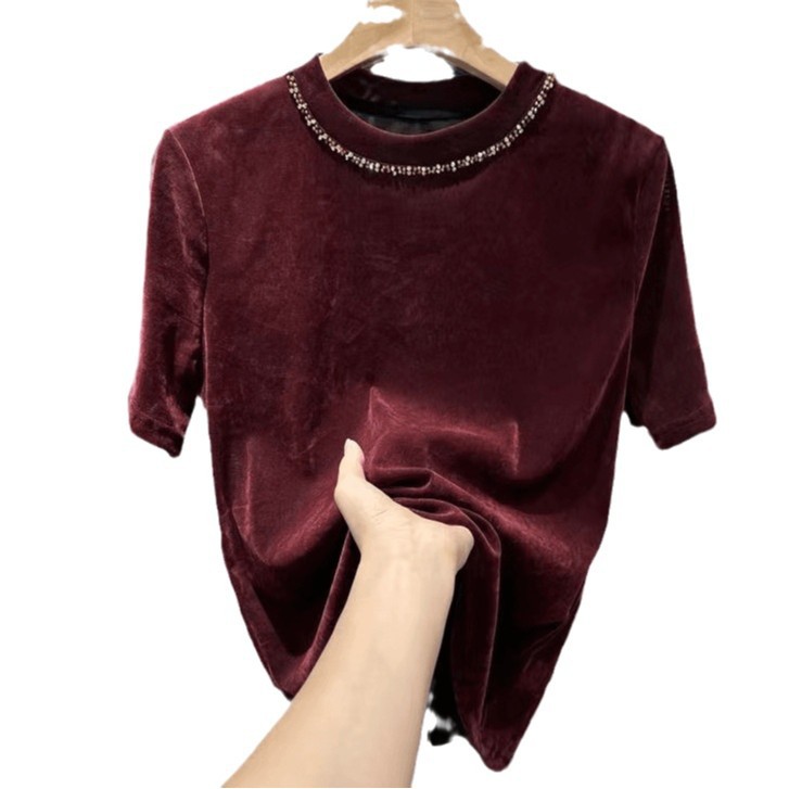 프렌치 반팔 티 여성 슬림핏 상의