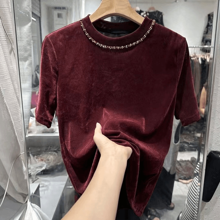 프렌치 반팔 티 여성 슬림핏 상의