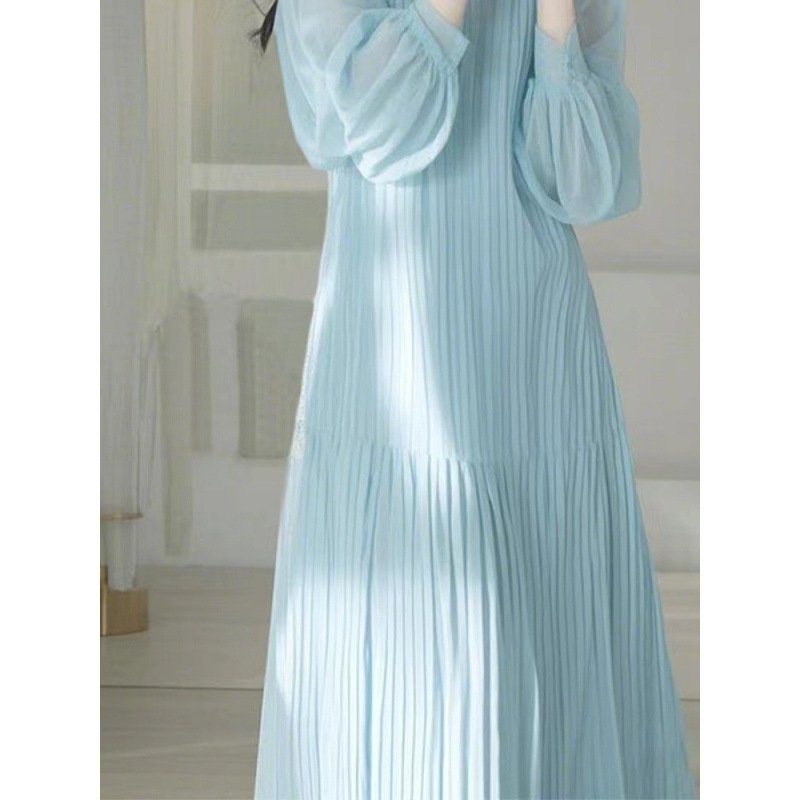 프랑스 드레스 고급 부드러운 느낌의 블루 드레스 봄