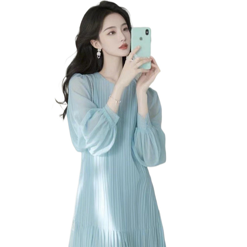 프랑스 드레스 고급 부드러운 느낌의 블루 드레스 봄