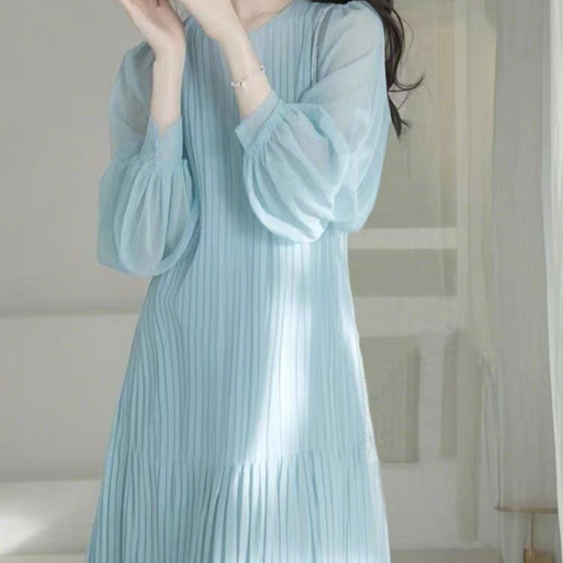 프랑스 드레스 고급 부드러운 느낌의 블루 드레스 봄