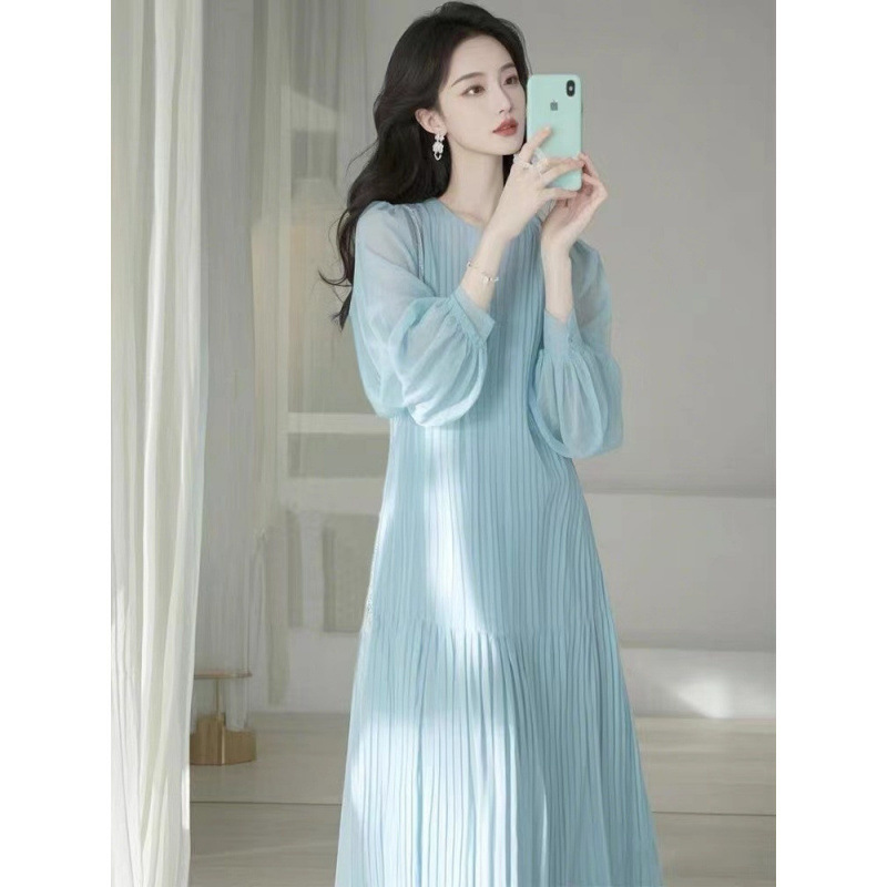 프랑스 드레스 고급 부드러운 느낌의 블루 드레스 봄