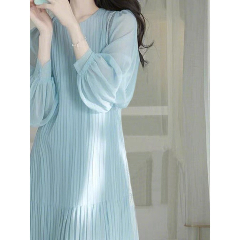프랑스 드레스 고급 부드러운 느낌의 블루 드레스 봄