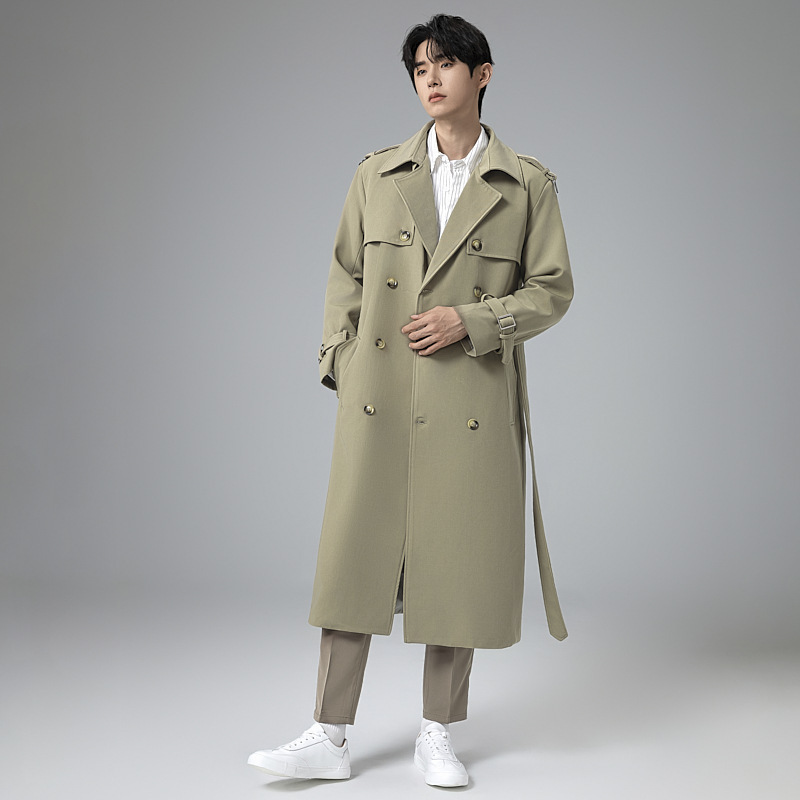 남성복 박시핏 더블 버튼의 봄가을 트렌치코트남 롱 무릎 기장으로 내려오는 고급스러운 터틀넥 디자인의 아우터남