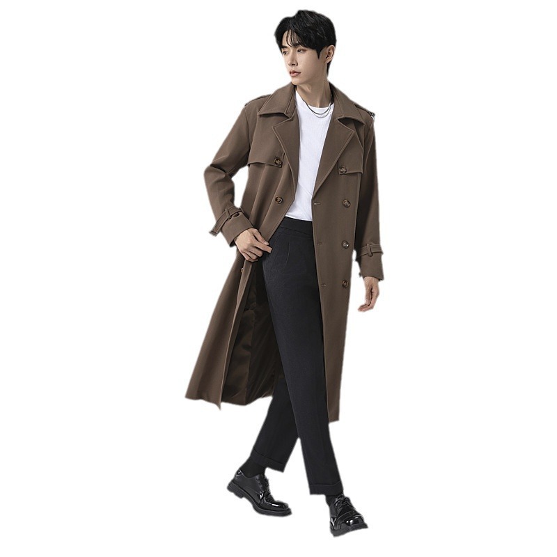남성복 박시핏 더블 버튼의 봄가을 트렌치코트남 롱 무릎 기장으로 내려오는 고급스러운 터틀넥 디자인의 아우터남