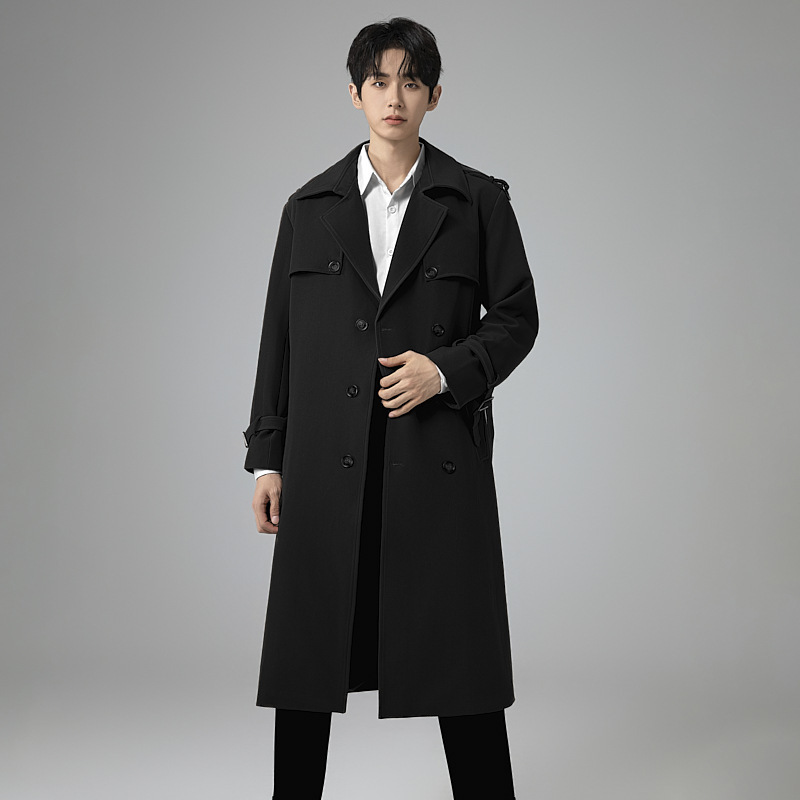 남성복 박시핏 더블 버튼의 봄가을 트렌치코트남 롱 무릎 기장으로 내려오는 고급스러운 터틀넥 디자인의 아우터남
