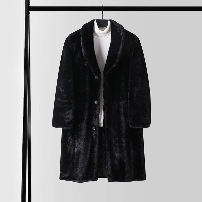 가을  겨울 모조 밍크 라지 사이즈 코트 남성용 롱 모피 아우터에 두툼한 트렌치코트