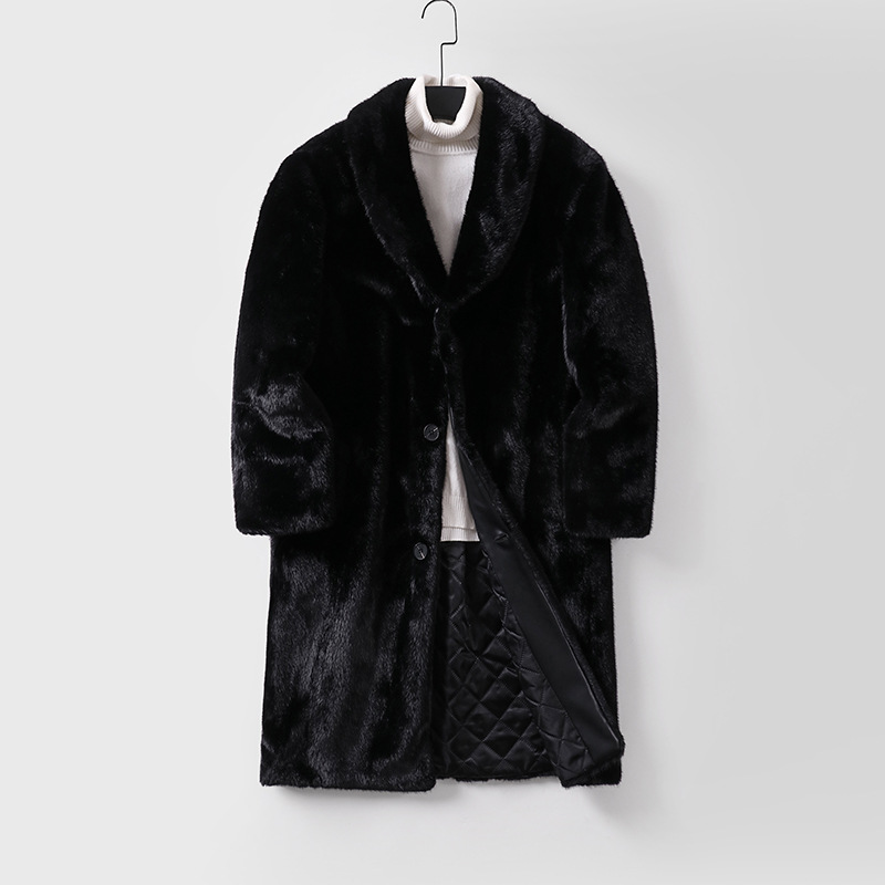 가을  겨울 모조 밍크 라지 사이즈 코트 남성용 롱 모피 아우터에 두툼한 트렌치코트