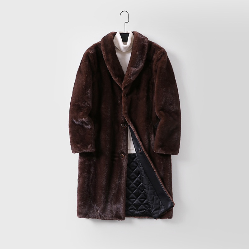 가을  겨울 모조 밍크 라지 사이즈 코트 남성용 롱 모피 아우터에 두툼한 트렌치코트