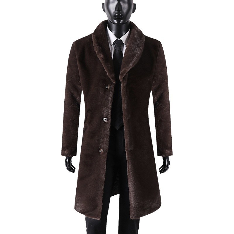 가을  겨울 모조 밍크 라지 사이즈 코트 남성용 롱 모피 아우터에 두툼한 트렌치코트
