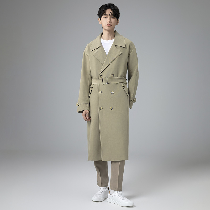 박시함 라지 사이즈 캐주얼 더블 봄가을 트렌치코트 남자 롱기장으로 무릎 내려오는 고급스러운 터틀넥 디자인 아우터남입니다