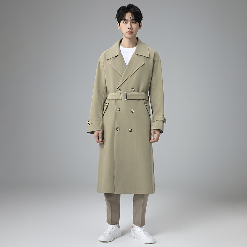 박시함 라지 사이즈 캐주얼 더블 봄가을 트렌치코트 남자 롱기장으로 무릎 내려오는 고급스러운 터틀넥 디자인 아우터남입니다