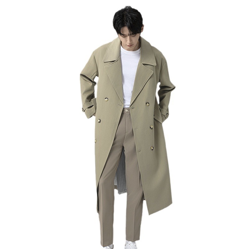 박시함 라지 사이즈 캐주얼 더블 봄가을 트렌치코트 남자 롱기장으로 무릎 내려오는 고급스러운 터틀넥 디자인 아우터남입니다