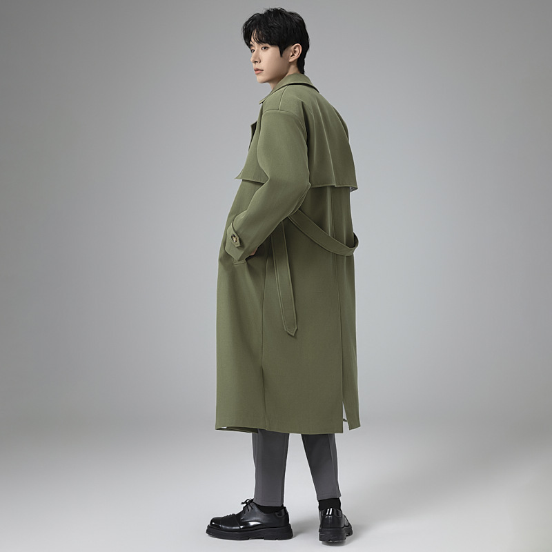 디자인 더블 접시 롱 트렌치코트 남성 무릎 아래로 내려오는 더블 버튼의 루즈핏 탑으로 고급스러운